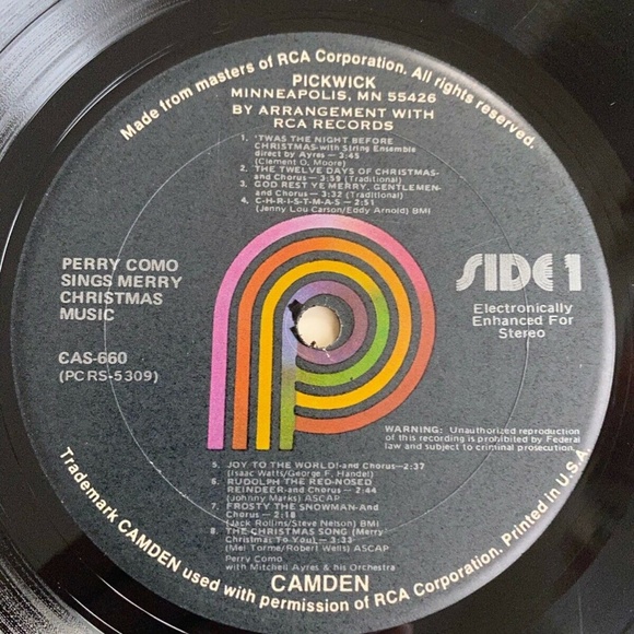Perry Como Sings Merry Christmas Music 1961 LP Pickwick Camden CAS 660 EX - Picture 5 of 7